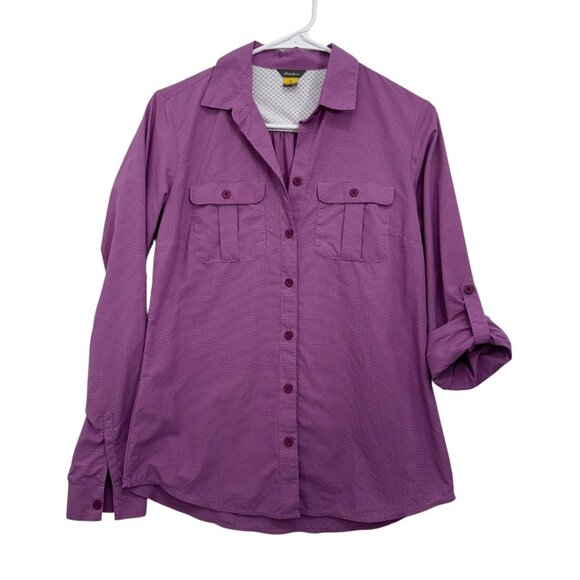 Eddie Bauer Womens XS Purple Button-Up Shirt Dual Chest Pockets Roll Tap Sleeves - Picture 10 of 12